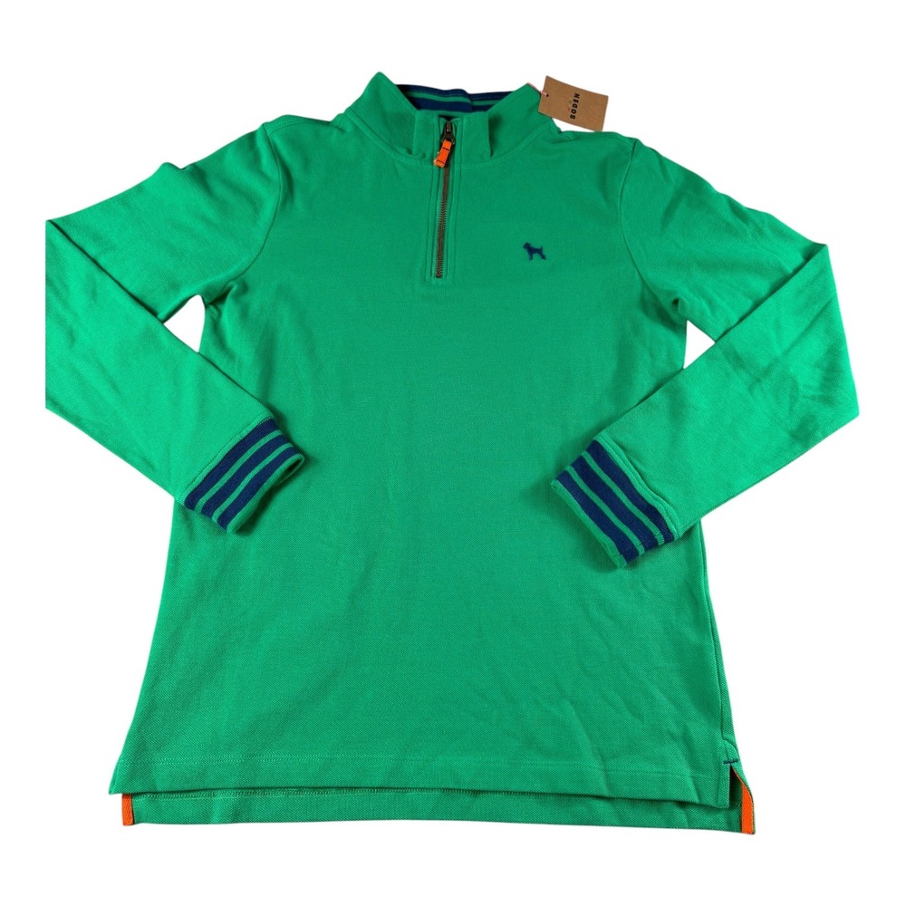 Mini Boden Boys Green Pique Quarter Zip Long Sleeve Polo Shirt Size 13-14Y B2983